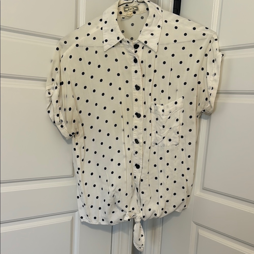 White Polka Dot Button-Up Blouse
